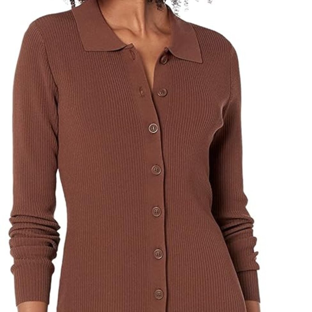 Amazon The Drop Jaxon Rib Button Down Sweater Dress, Chocolate/Brown, Size XS